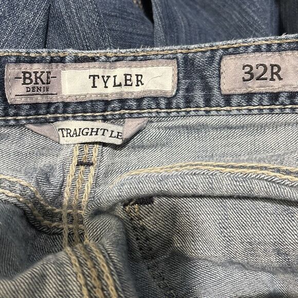 BKE Jeans 32R Tyler Straight Leg Buckle Thick Stitch Stretch Whiskering Fade - Picture 14 of 15